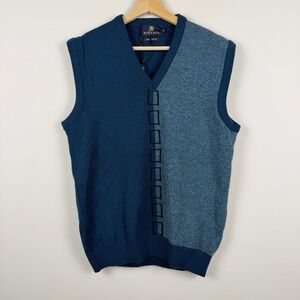 Bonanza Lambs Wool Sweater Vest Men's Size 40 Blue Colorblock V-Neck Knit